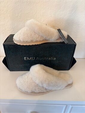 NIB Emu Australia Jolie Teddy White Slip On Sheep Wool Mules SZ 6